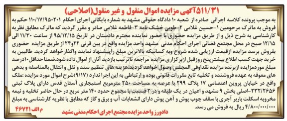 مزایده,مزایده ملک با عرصه دویست و پنجاه متر