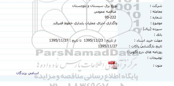 آگهی مناقصه , مناقصه واگذاری اجرای عملیات پایداری خطوط قصرقند