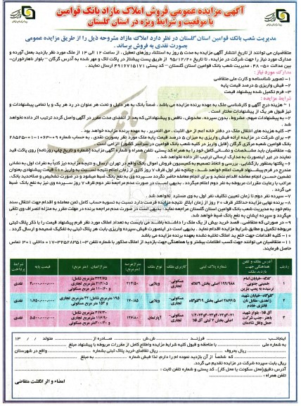 مزایده,مزایده املاک عرصه 214.50 و 170.85 و 126.80متر 