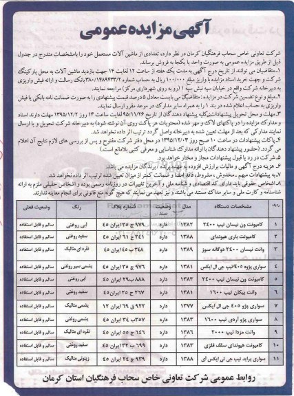 آگهی مزایده عمومی,مزایده تعدادی از ماشین آلات مستعمل