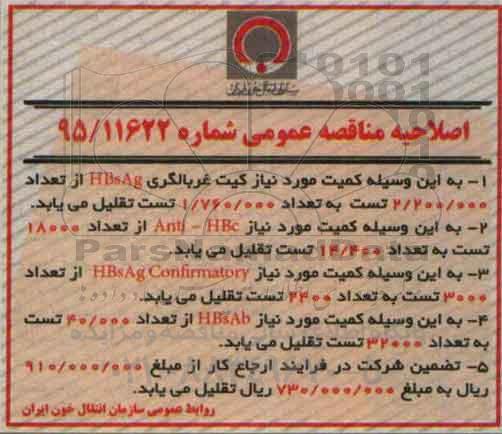 اصلاحیه , مناقصه خرید 2.200.000 تست غربالگری HBSAG 