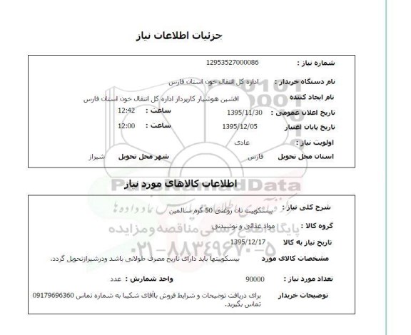 استعلام , استعلام بیسکویت نان روغنی 50 گرم سالمین