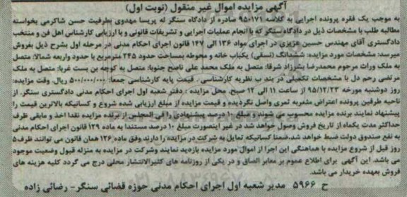 مزایده,مزایده ششدانگ نسقی یکباب خانه و محوطه نوبت اول