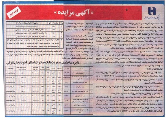 مزایده,مزایده فروش تعدادی از املاک مازاد نوبت دوم