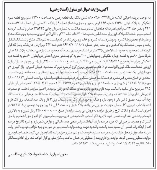 مزایده,مزایده ششدانگ زمین مساحت 19200متر