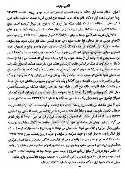 مزایده,مزایده اپارتمان طبقه همکف از ساختمان 4 واحدی