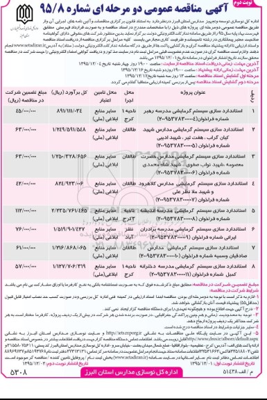 آگهی مناقصه عمومی دو مرحله ای , مناقصه استاندارد سازی سیستم گرمایشی نوبت دوم 