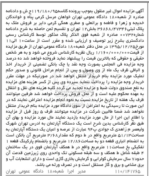 مزایده,مزایده اپارتمان به مساحت 51.13مترمربع