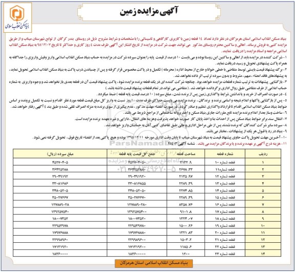 مزایده,مزایده فروش 14 قطعه زمین کاربری کارگاهی تاسیساتی 