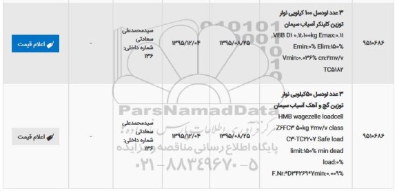 استعلام , استعلام 3 عدد لودسل 100 کیلویی نولر توزین کلینکر آسیاب سیمان و ... 