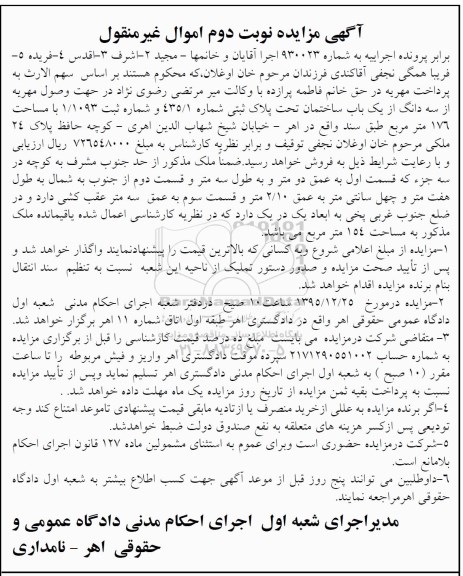 مزایده,مزایده سه دانگ از ساختمان 176متر 