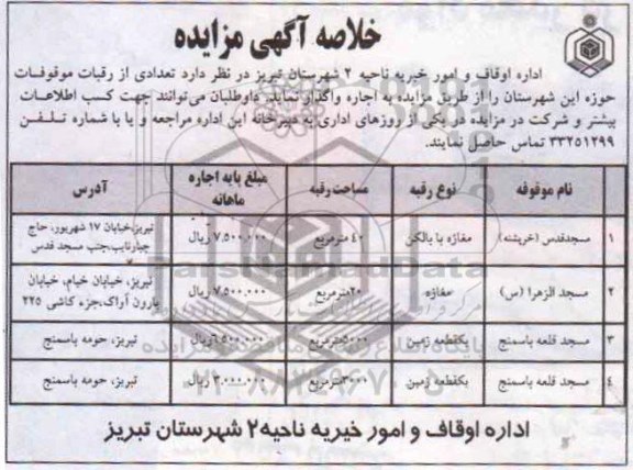 رقبات موقوفات حوزه