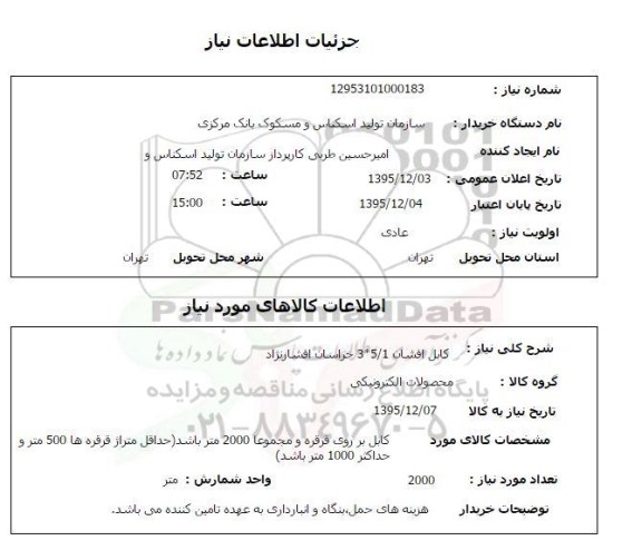 استعلام , استعلام کابل افشان 5/1*3 