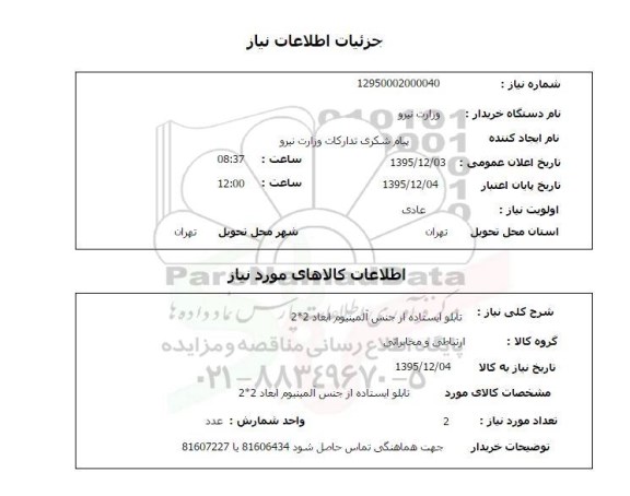 استعلام تابلو ایستاده از جنس آلومینیوم ابعاد 2*2