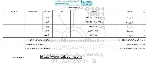 استعلام ، استعلام رولر بیرینگ و بلبرینگ
