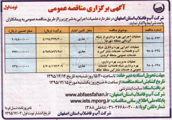 عملیات اجرائی بهره برداری از شبکه ابرسانی منطقه شهرضا و ..