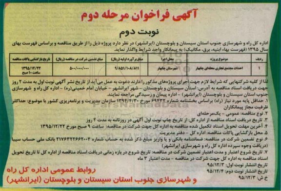 آگهی فراخوان, فراخوان احداث مجتمع تجاری محله ای - نوبت دوم 