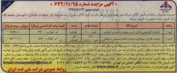 آگهی مزایده , مزایده ضایعات آلومینیومی ....