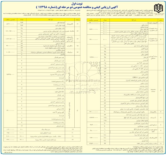 آگهی ارزیابی کیفی و مناقصه عمومی دو مرحله ای , مناقصه تامین تجهیزات (آموزشی ، کاردانش ، فنی و حرفه ای ، تربیت بدنی و خوابگاهی) 