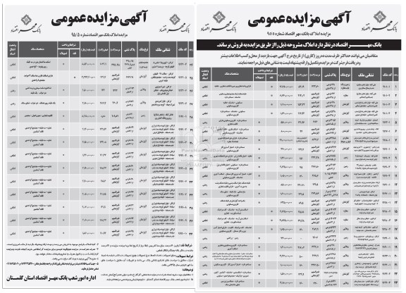 مزایده,مزایده املاک بانک مهر اقتصاد 95.5