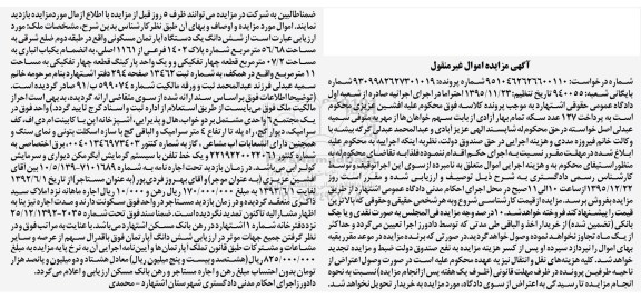 مزایده,مزایده ششدانگ اپارتمان مسکونی مساحت 56.68متر