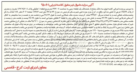 مزایده,مزایده سه دانگ مشاع از زمین 373.07متر