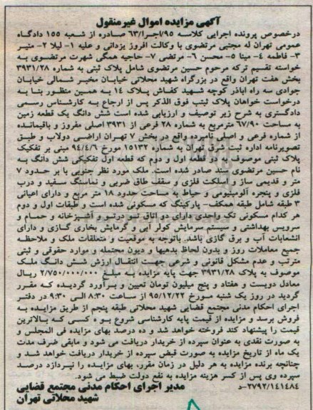 مزایده,مزایده ششدانگ زمین مساحت 67.90متر