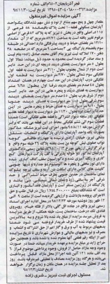 مزایده,مزایده اپارتمان مسکونی قطعه ده بخش 5 تبریز 87.71متر