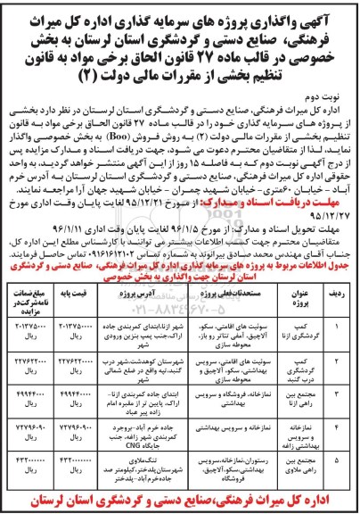 آگهی وگذاری  کمپ گردشگری ازنا ...نوبت دوم 