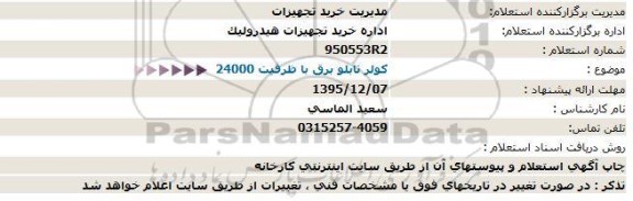 استعلام کولر تابلو برق با ظرفیت 24000 