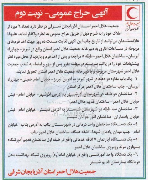 مزایده واگذاری تعداد 6 مورد