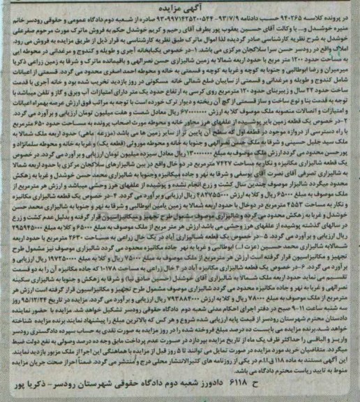 مزایده,مزایده املاک در پرونده کلاسه 940265