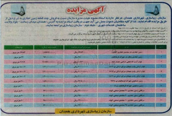 مزایده,مزایده فروش چند قطعه زمین تجاری