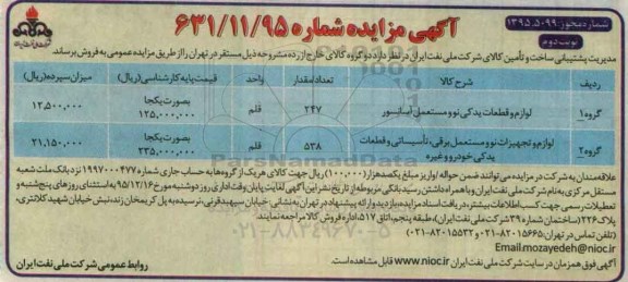 آگهی مزایده , مزایده فروش لوازم و قطعات یدکی نو و مستعمل آسانسور.... نوبت دوم 