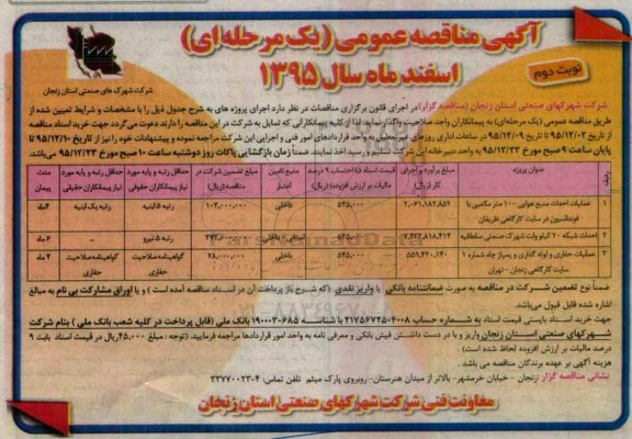 مناقصه , مناقصه عملیات احداث منبع هوایی 100 مترمکعبی با فونداسیون در سایت - نوبت دوم 