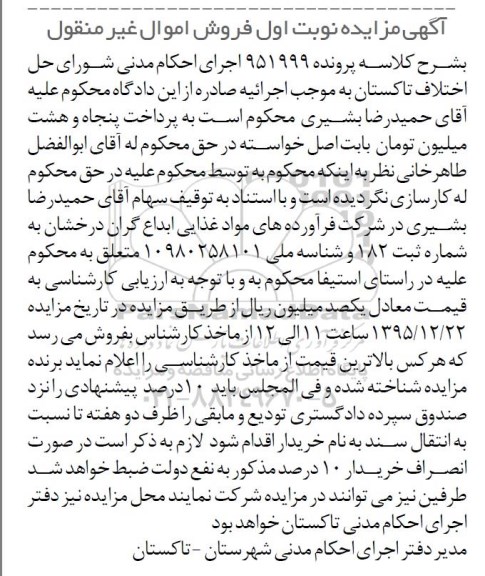 آگهی مزایده , مزایده فروش سهام نوبت اول