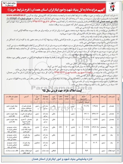 مزایده,مزایده املاک مازاد کاربری مسکونی اداری باغ زمین 