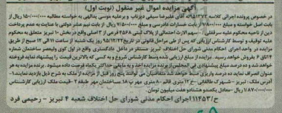 مزایده,مزایده ملک بخش ده تبریز نوبت اول