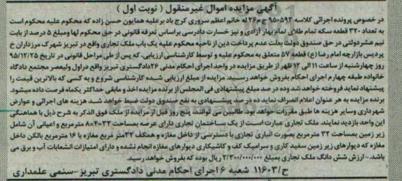 مزایده,مزایده یکباب ملک تجاری عرصه 32متر