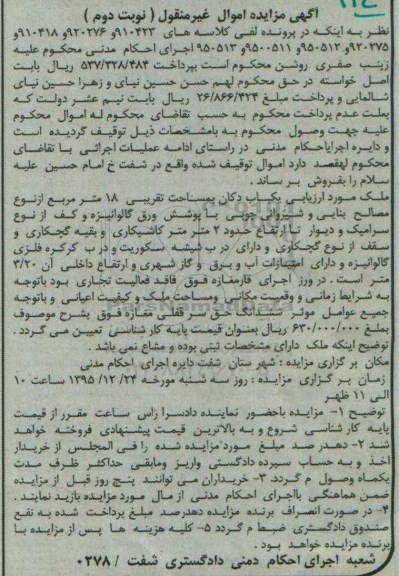 مزایده,مزایده ملک یکباب دکان مساحت هجده متر