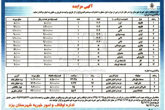 مزایده ، مزایده واگذاری به فروش قالیچه ....