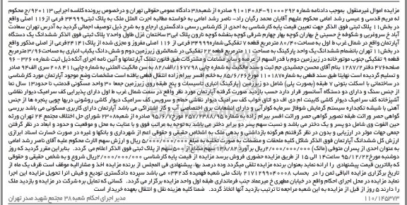 مزایده,مزایده ششدانگ اپارتمان مساحت 80.40مترمربع