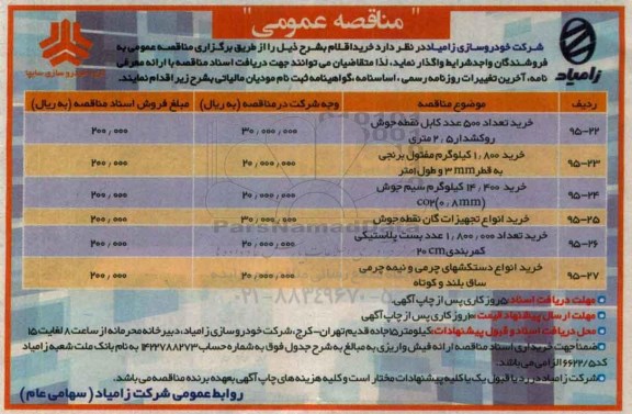 مناقصه عمومی , مناقصه خرید تعداد 500 عدد کابل نقطه جوش و ...