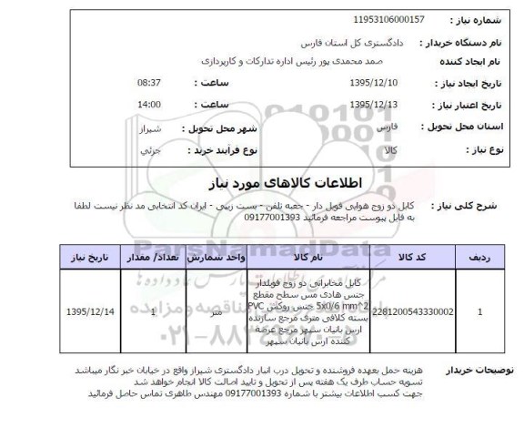 استعلام, استعلام کابل دو زوج ه وایی فویل دار ...