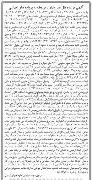 مزایده,مزایده ششدانگ اپارتمان تجاری بخش دو اردبیل