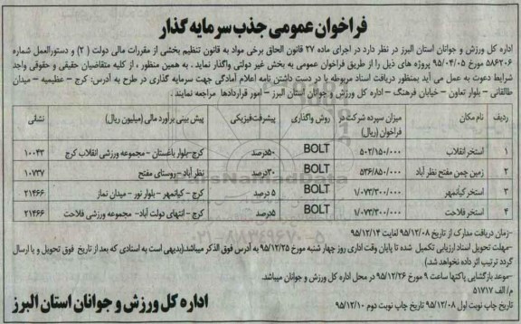 فراخوان عمومی , فراخوان جذب سرمایه گذار پروژه استخر- نوبت دوم 