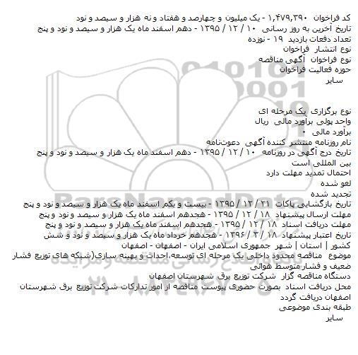 مناقصه ، مناقصه محدود داخلی یک مرحله ای توسعه، احداث و بهینه سازی