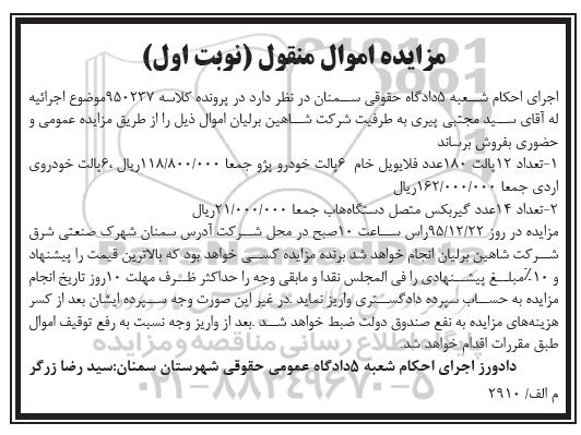 مزایده,مزایده فروش تعداد 12 پالت 180 عدد فلایویل
