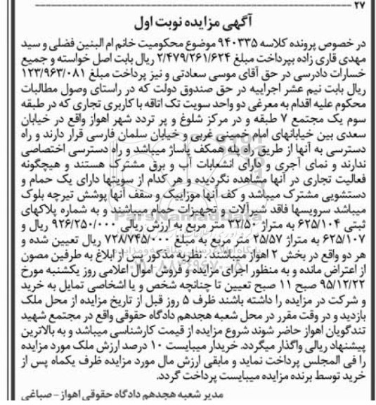 مزایده,مزایده دو واحد سوییت تک اتاق کاربری تجاری