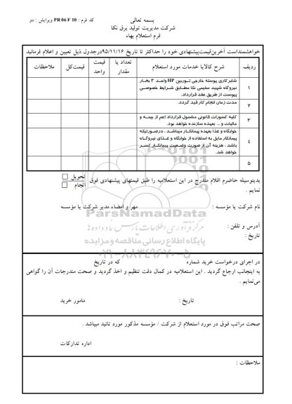 استعلام , استعلام شابرکاری پوسته خارجی توربین